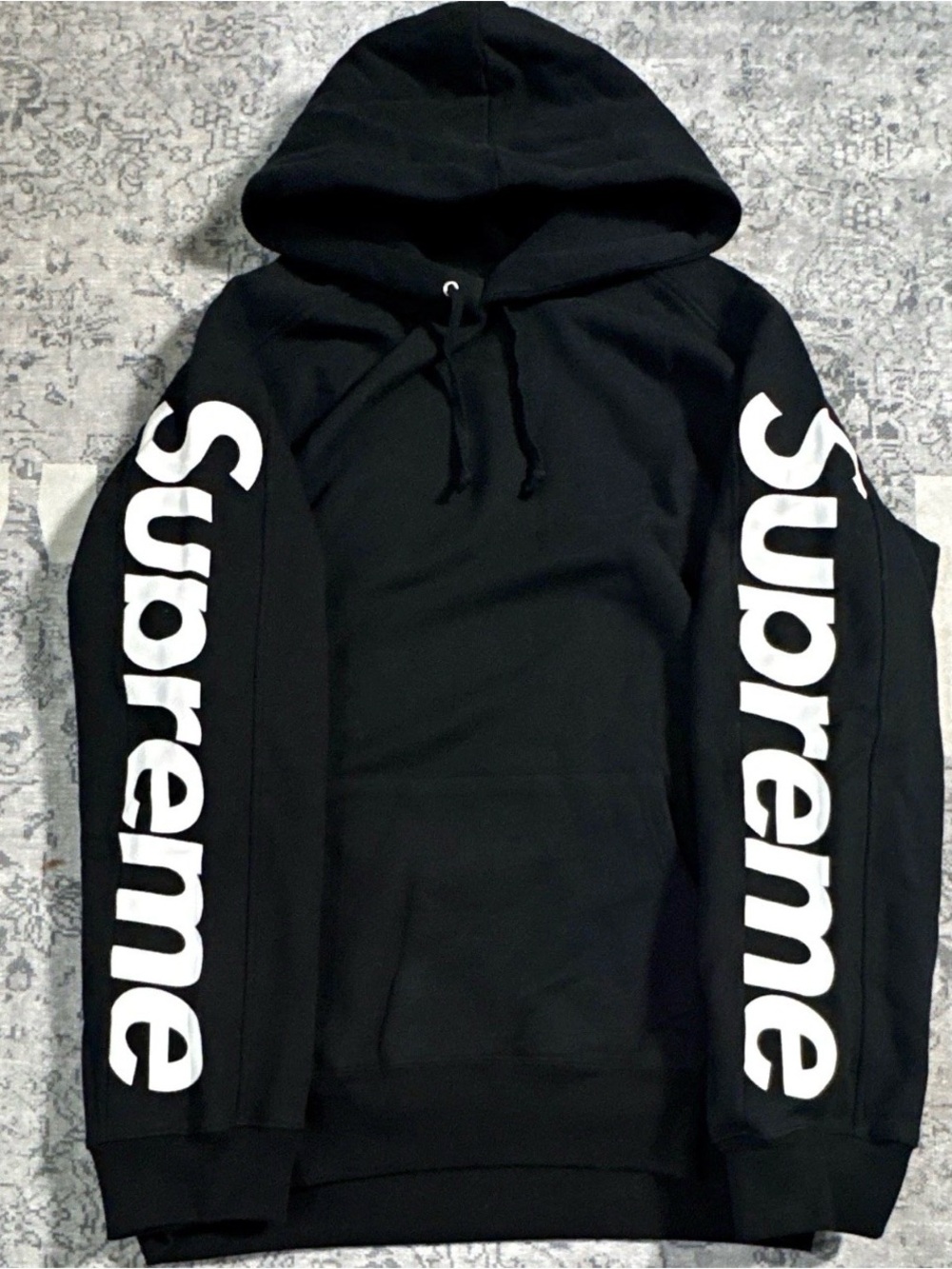 Supreme Black Hoodie with White Sleeve Logo